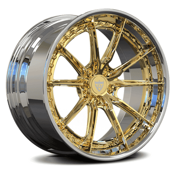 Corvette C1-C8 custom wheels with gold and chrome, RVRN Forged 2-Piece Rims for any vehicle.